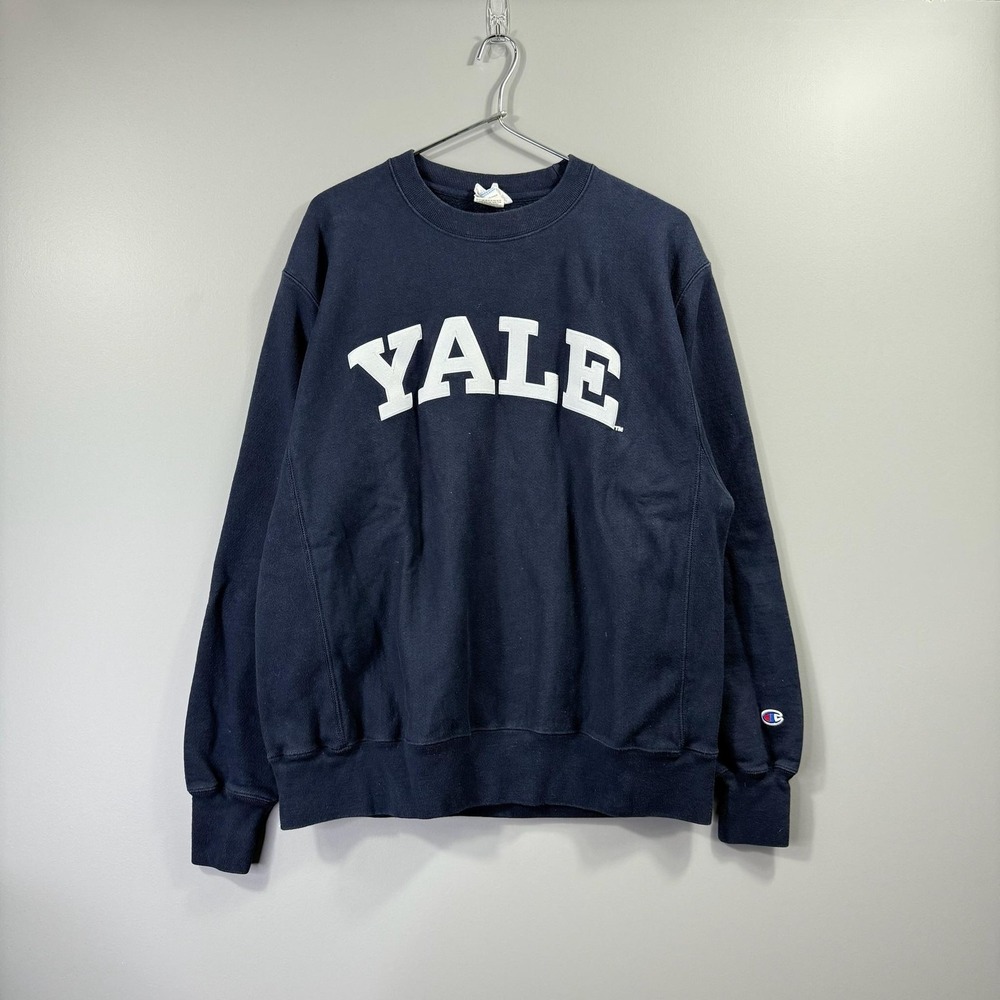 Yale University Sweatshirt Mens Large Navy Champion Reverse Weave Crewneck